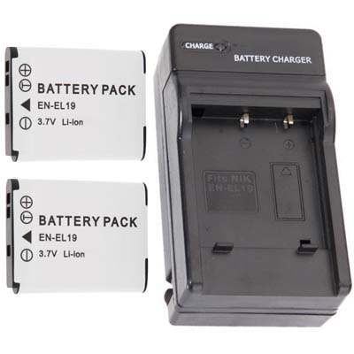2 X Battery + Charger EN-EL19 Nikon Coolpix S6400 S3300 S3200 S4200 S4100 Battery
